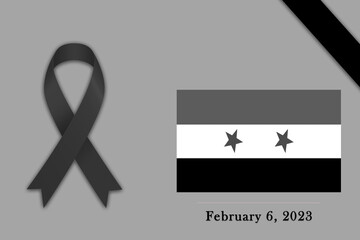 Syria flag mourning the earthquake on february 6, 2023 copy space