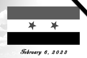 Syria flag mourning the earthquake on february 6, 2023 copy space