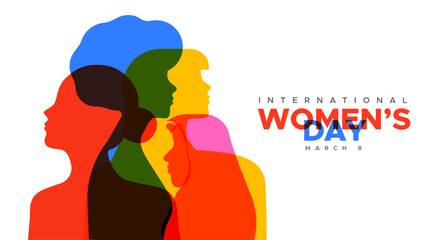 Fototapeta na wymiar Women's day colorful diverse people profile silhouette