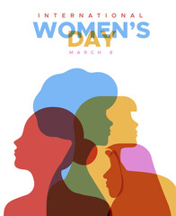 International Women's day colorful diverse people profile silhouette card