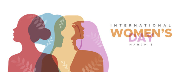 International Women's day diverse people faces transparent color card
