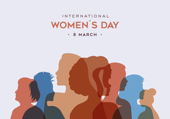 International Women's day diverse people profile silhouette card
