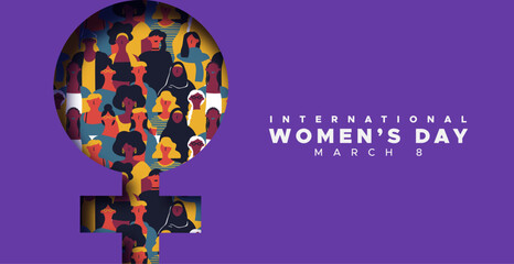 International Women's Day 8 march cutout woman symbol paper cut design