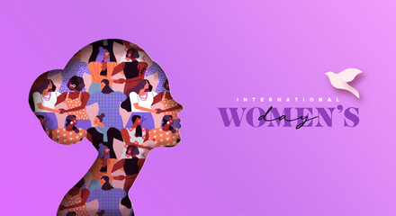 Fototapeta na wymiar International women’s day papercut woman silhouette greeting card