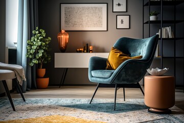 Enhance the Charm of Your Cozy Living Room with a Stylish Contemporary Armchair that Elevates the Overall Style.