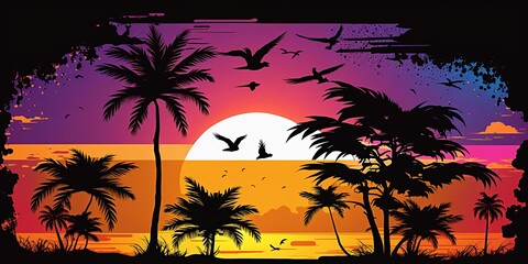 A tropical sunset or sunrise. Generative AI.