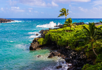 Turquoise Waters of Keawaiki Bay, Waianapanapa State Park, Hana, Hawaii, USA