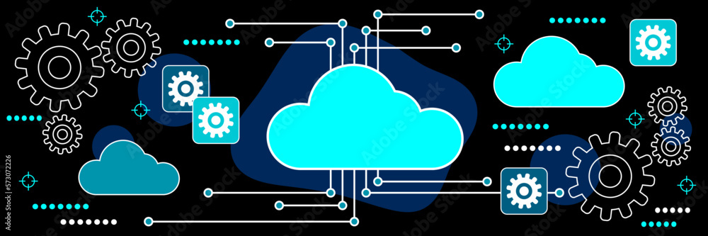 Aufkleber cloud computing, data processing, network dark theme style vector concept illustration