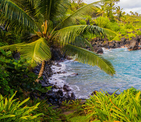 Turquoise Waters of Keawaiki Bay, Waianapanapa State Park, Hana, Hawaii, USA