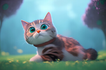 Cute cat animated by Generative AI - obrazy, fototapety, plakaty