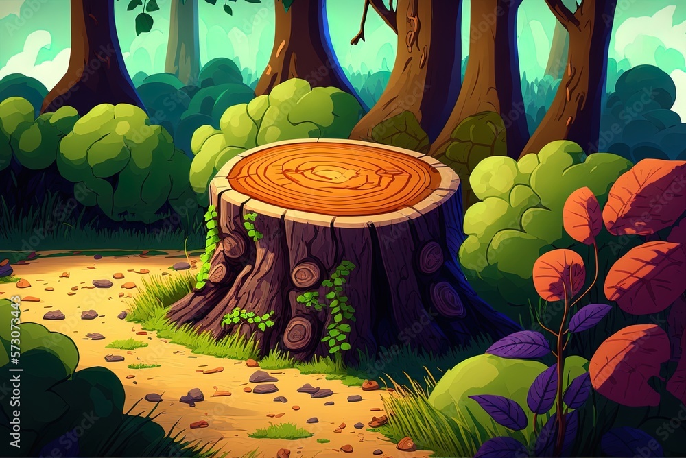 Poster scene from a woodland, including a close-up of a log covered with mushrooms. generative ai
