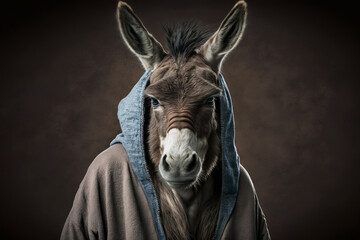donkey in jacket bandit, gangster, cool donkey. Illustration. Generative AI. - obrazy, fototapety, plakaty