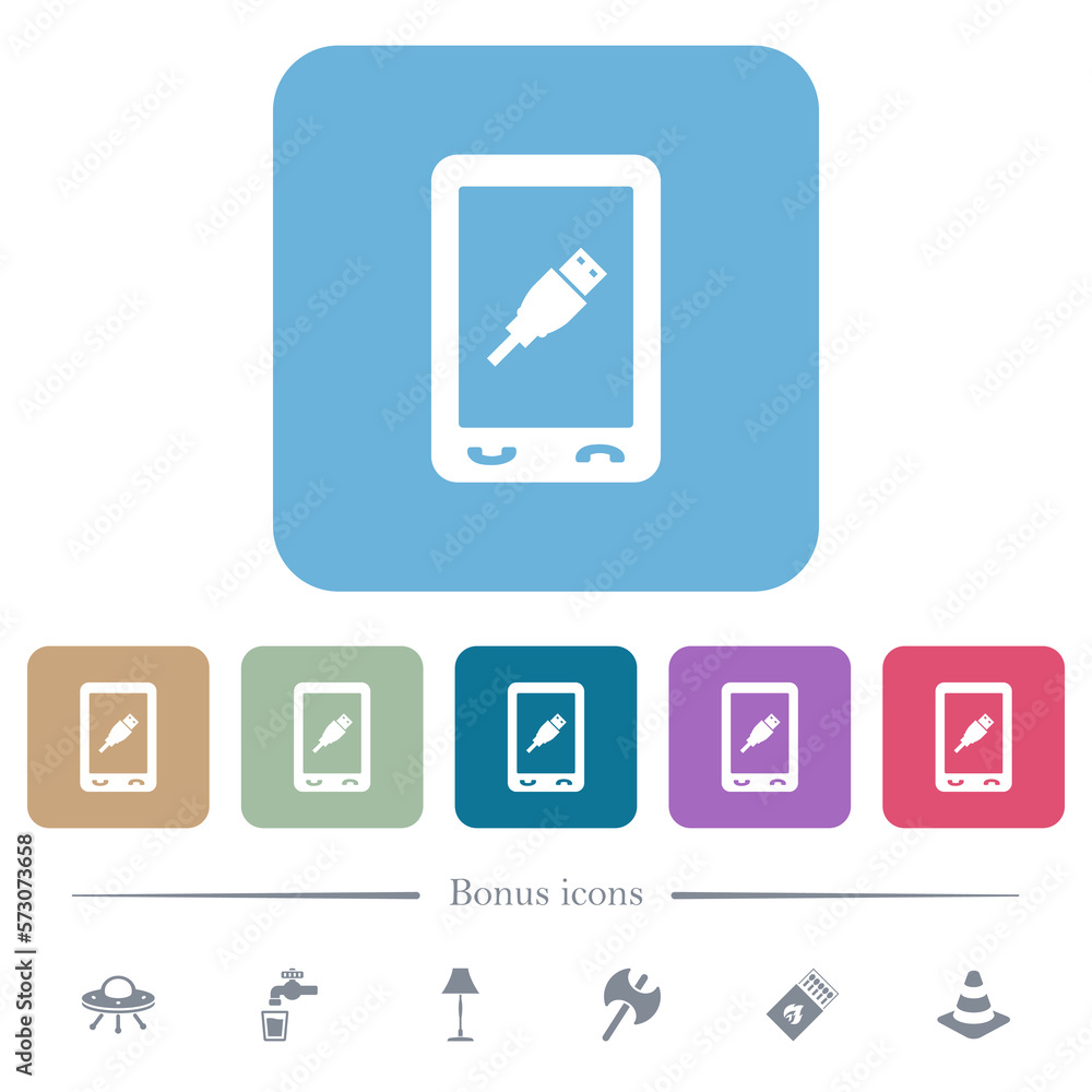 Aufkleber mobile usb connection flat icons on color rounded square backgrounds
