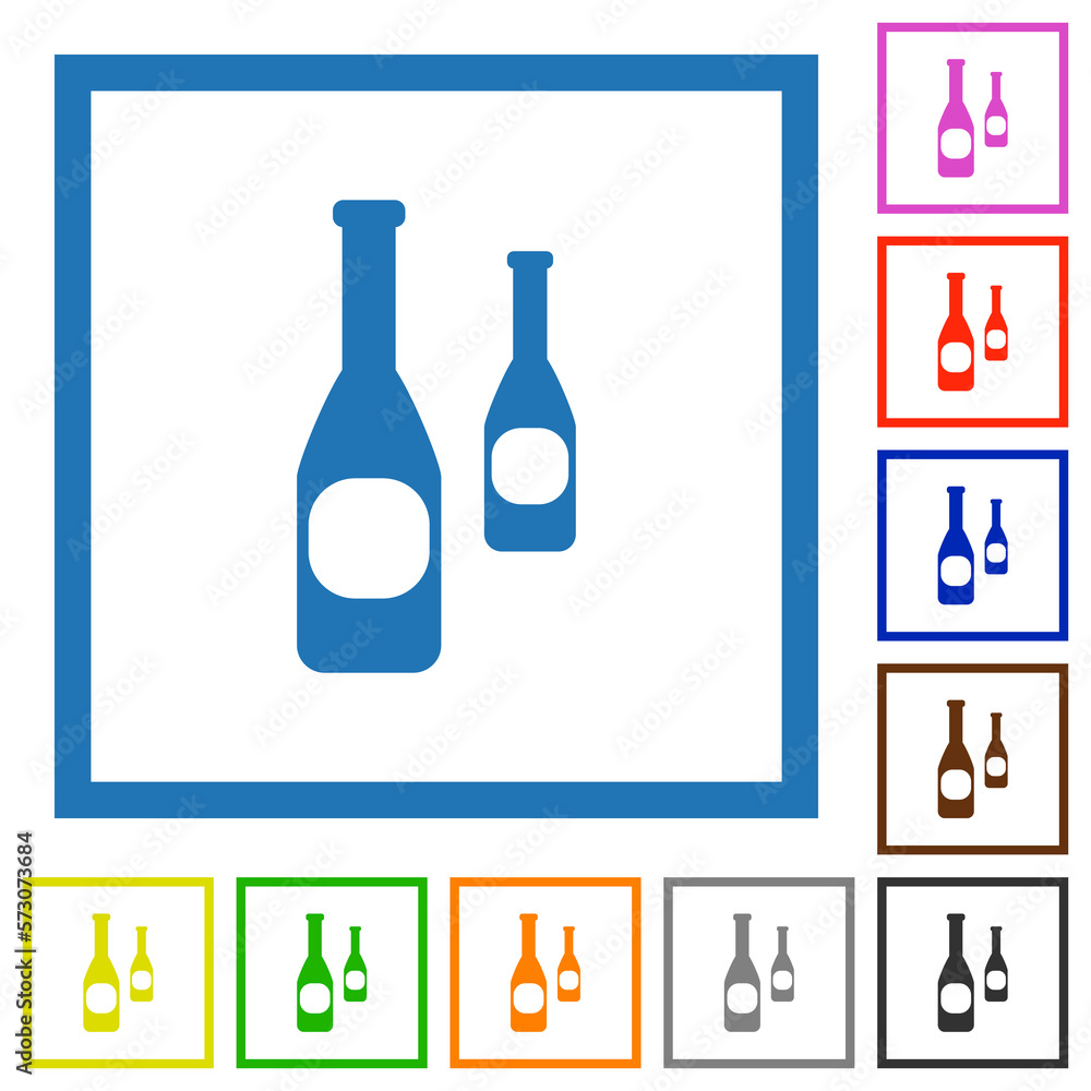 Poster two bottles with vignette flat framed icons