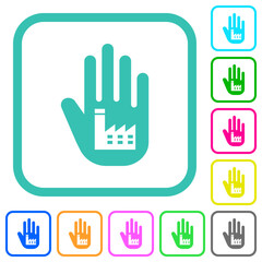 Hand shaped power plant sanction sign solid vivid colored flat icons