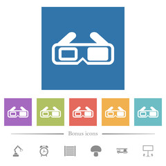 Retro 3D glasses flat white icons in square backgrounds