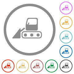 Snow shovel tractor flat icons with outlines