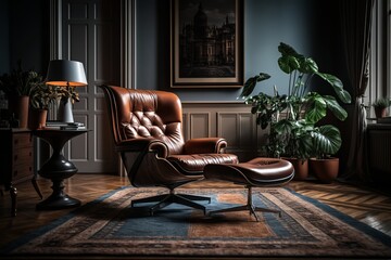 Elegant Living Room Featuring a Designer Leather Armchair