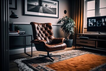 Elegant Living Room Featuring a Designer Leather Armchair
