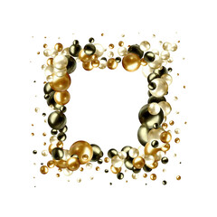 Background with render 3d golden, black balls. Round Sphere of geometric objects, pearl made of metal and plastic. Template with social media story, social networks. vector illustration. eps 10