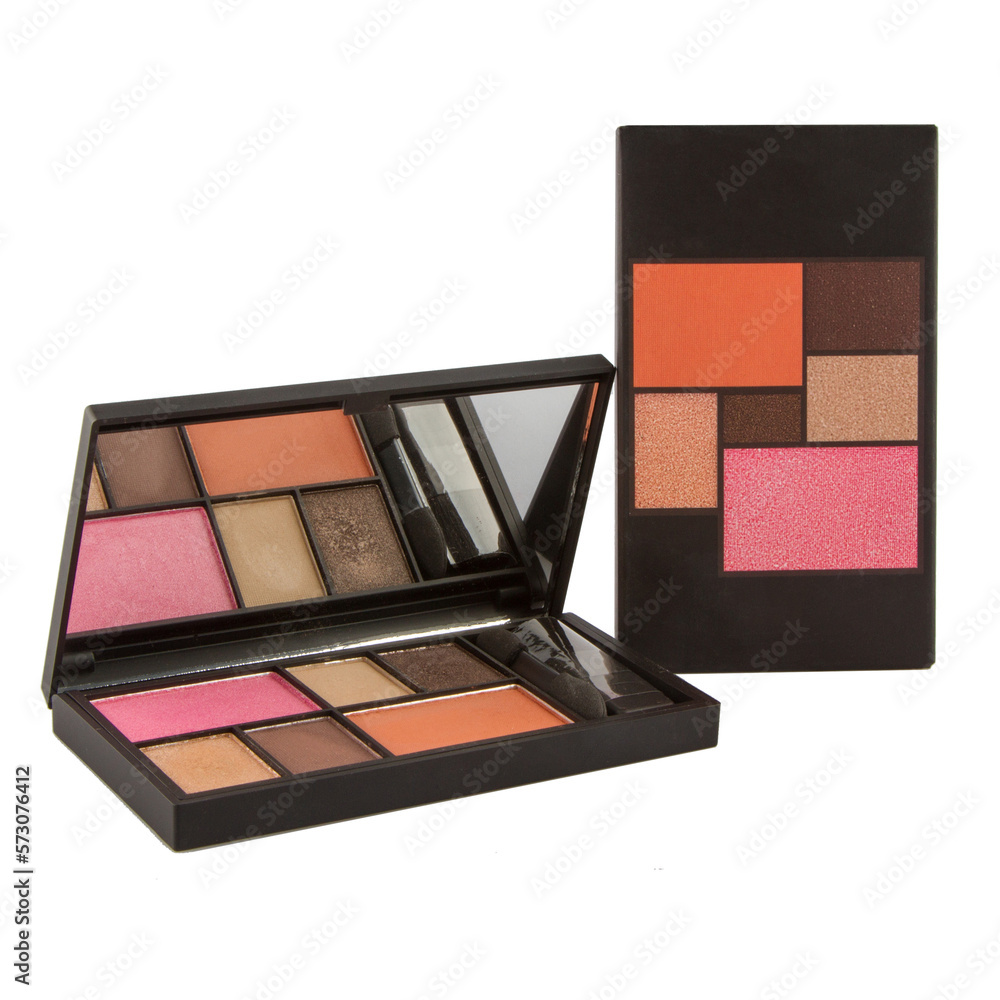 Wall mural Eyeshadow palette, in a black case isolated on a white background.