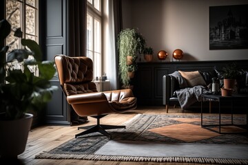 Modern Leather Armchair Elevates Chic Luxury Living Room Interior