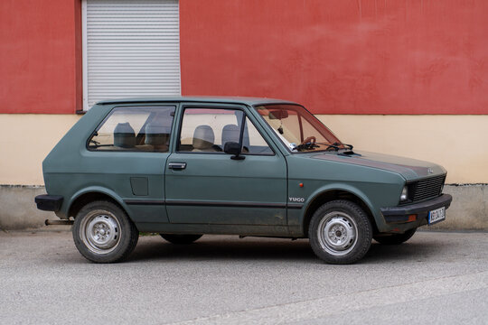 YUGO Koral (Zastava Koral, Yugo  45) in rare grey color is parked in Sremski Karlovci, Serbia, 21.04.2022