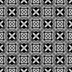 Vector geometric seamless pattern. Minimal ornamental background with abstract shapes. Black and white texture. Simple abstract ornament background. Dark repeat design for decor, fabric, cloth.