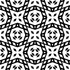 Vector geometric seamless pattern. Minimal ornamental background with abstract shapes. Black and white texture. Simple abstract ornament background. Dark repeat design for decor, fabric, cloth.