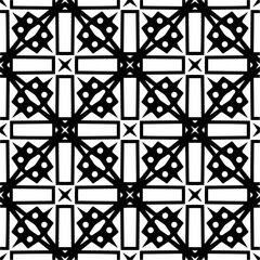 Vector geometric seamless pattern. Minimal ornamental background with abstract shapes. Black and white texture. Simple abstract ornament background. Dark repeat design for decor, fabric, cloth.