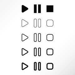 Minimalist icon set of play, pause, and stop button.