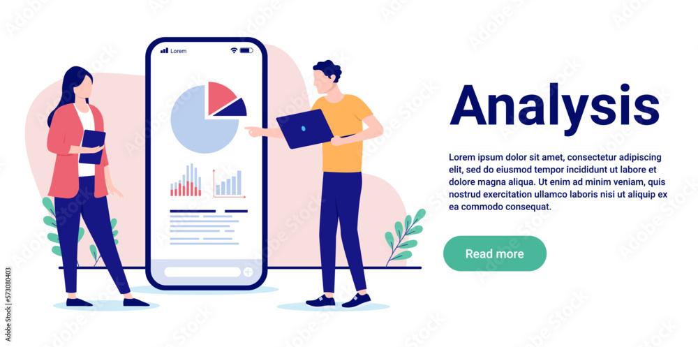 Aufkleber data analysis - businesspeople looking at charts and diagrams analysing business and numbers. flat d
