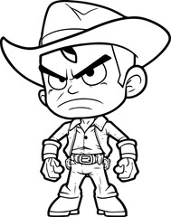 Rude angry cowboy. Artwork design, illustration for T-shirt printing, poster, coloring page, wild west style, American western.