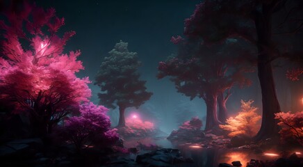 Fototapeta na wymiar Mysterious magical trees in misty forest [AI Generated]