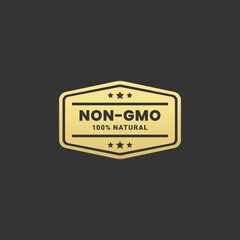 Modern Non GMO Seal or Non GMO Label Vector Isolated on Black Background. Non GMO Label for guaranteed natural products without genetic engineering. Non GMO Icon For natural product seal.