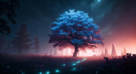 Mysterious magical trees in misty forest [AI Generated]