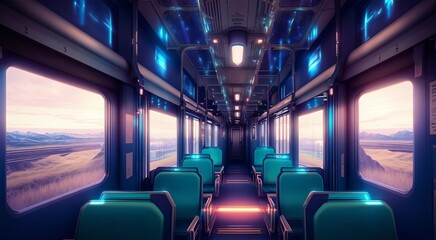Naklejka premium Modern subway interior with seats [AI Generated]