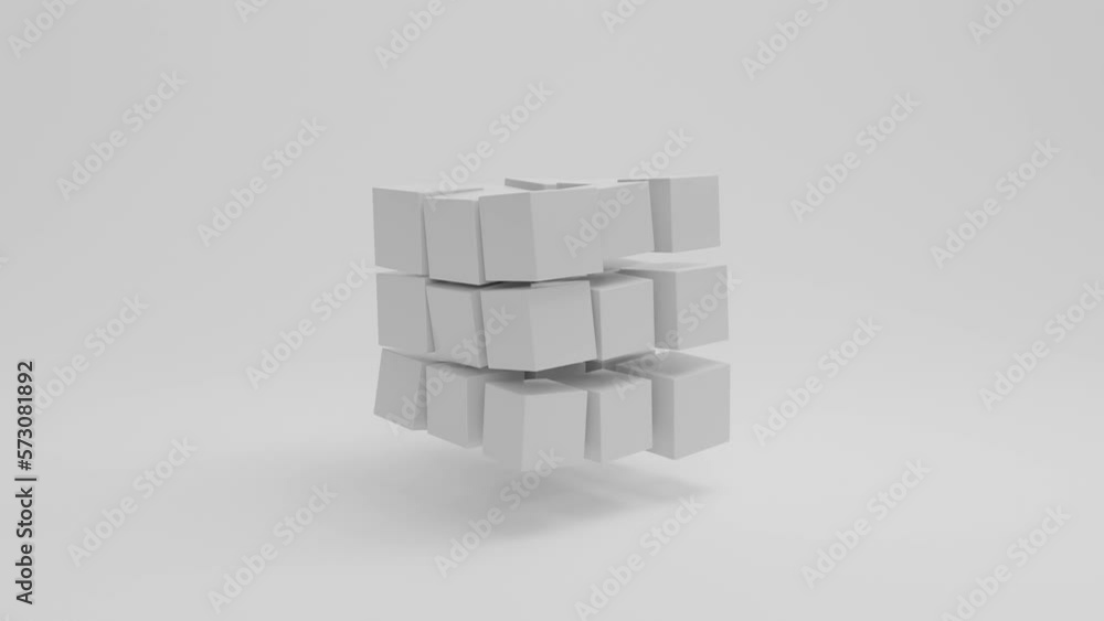 Poster loop 3d animation of an abstract set of cubes that turn into spheres. the idea of transformation of 