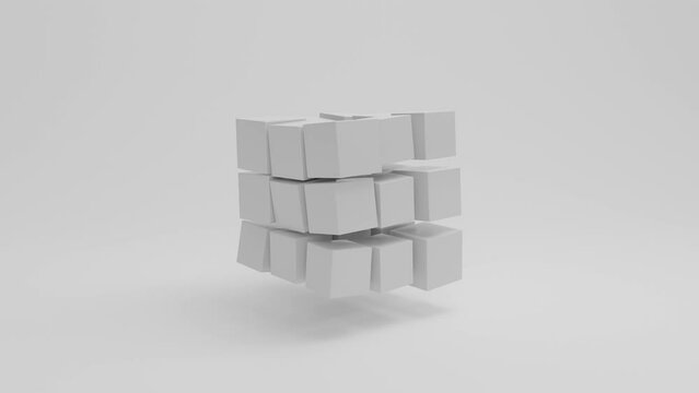loop 3d animation of an abstract set of cubes that turn into spheres. The idea of transformation of form and thinking.