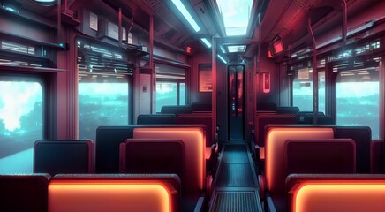 Naklejka premium Modern subway interior with seats [AI Generated]