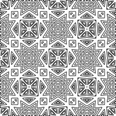  Monochrome ornamental texture with smooth linear shapes, zigzag lines, lace pattern.Abstract geometric black and white pattern for web page, textures, card, poster, fabric, textile.