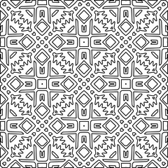 Monochrome ornamental texture with smooth linear shapes, zigzag lines, lace pattern.Abstract geometric black and white pattern for web page, textures, card, poster, fabric, textile.