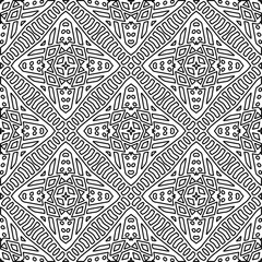 Monochrome ornamental texture with smooth linear shapes, zigzag lines, lace pattern.Abstract geometric black and white pattern for web page, textures, card, poster, fabric, textile.