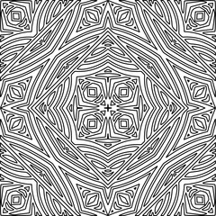 Monochrome ornamental texture with smooth linear shapes, zigzag lines, lace pattern.Abstract geometric black and white pattern for web page, textures, card, poster, fabric, textile.