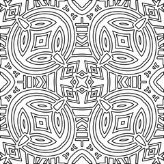 Monochrome ornamental texture with smooth linear shapes, zigzag lines, lace pattern.Abstract geometric black and white pattern for web page, textures, card, poster, fabric, textile.