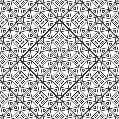  Monochrome ornamental texture with smooth linear shapes, zigzag lines, lace pattern.Abstract geometric black and white pattern for web page, textures, card, poster, fabric, textile.