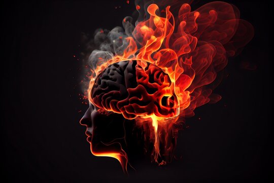 The Human Brain Is Red-Hot From High Mental Activity. Hot Fire Smokes. The Concept Of Study Overload. Memory. Erudition. Technology. Generative AI