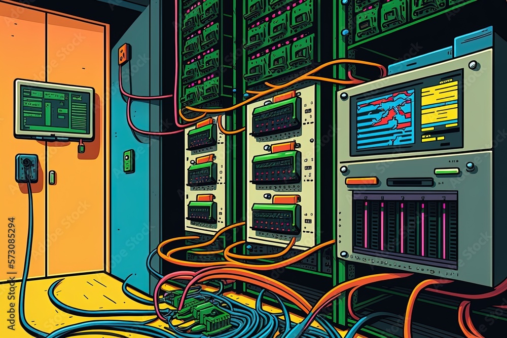 Poster servers at a data center, all of which are online generative ai