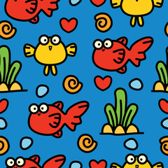 Cartoon doodle fish pattern illustration