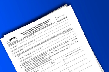 Fototapeta na wymiar Form 5884-D documentation published IRS USA 04.22.2021. American tax document on colored